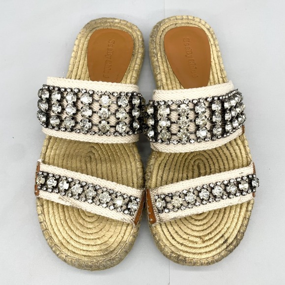 See by Chloe Womens 38 8 Kaori Rhinestone Espadrille Slide Sandals Shoes Flats - Picture 1 of 16